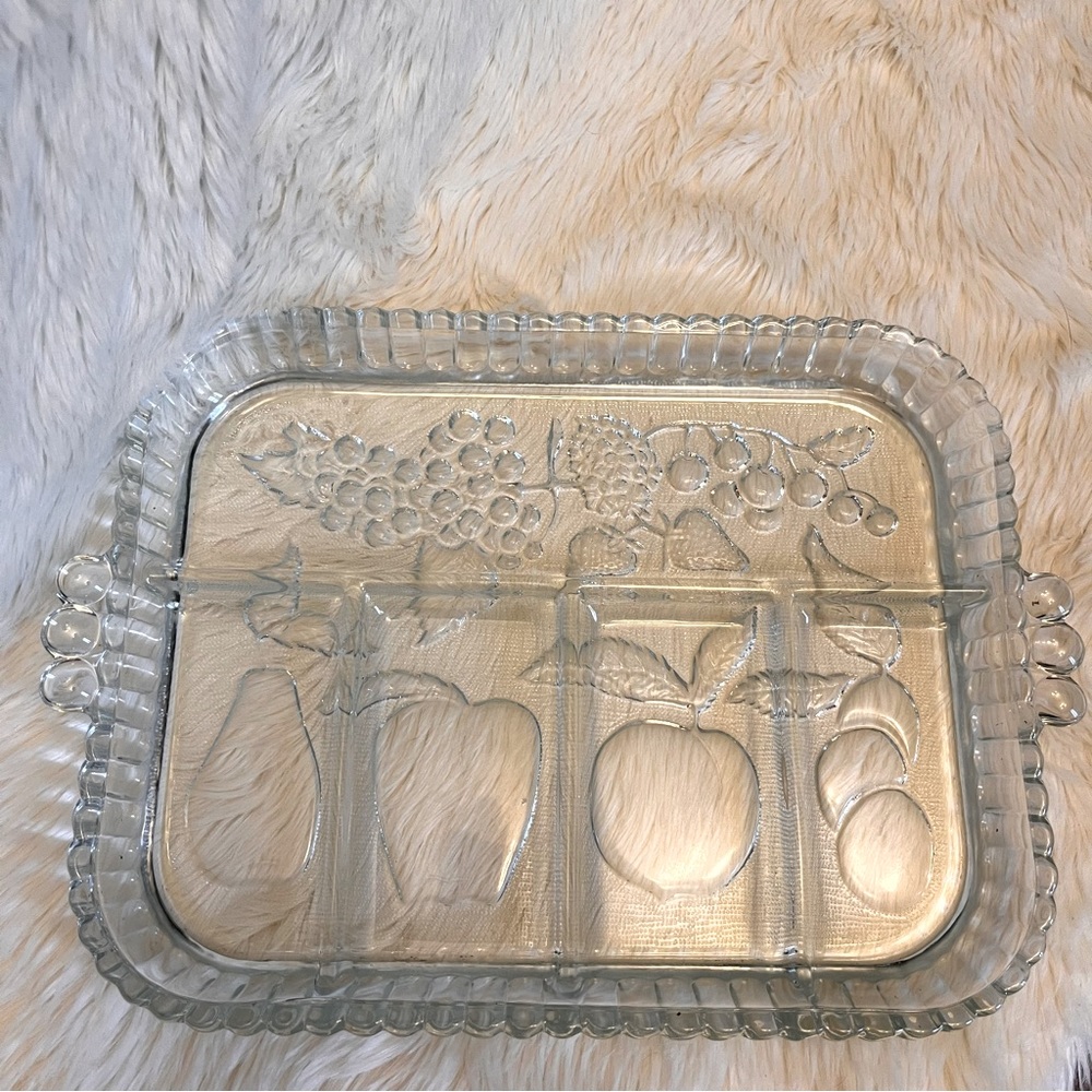 Vintage Indiana Glass 5 Part Relish Tray Fruit Designs